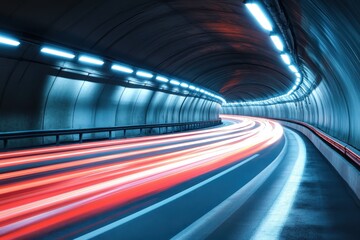 Obraz premium A tunnel with a bright blue wall and red streaks of light