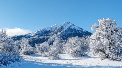 snow covered trees in the mountains