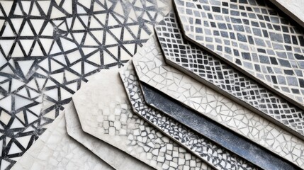 Obraz premium A detailed shot of diverse geometric patterns overlapping to form a complex design, Symbolizing the integration of different perspectives into a cohesive structure, minimalist style