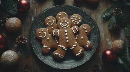 Fototapeta premium Festive Gingerbread Men Cookies On A Plate