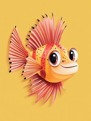 Fototapeta premium Cute and Playful Lionfish with Vibrant Spiky Fins on Solid Background