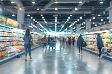 Abstract blurred people shopping in warehouse store supermarket business background