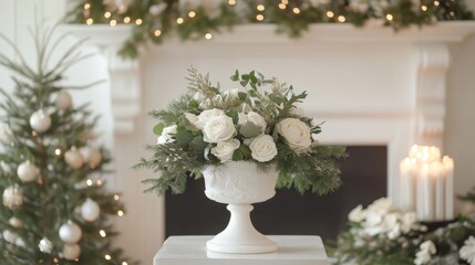 Elegant White Roses Christmas Floral Arrangement
