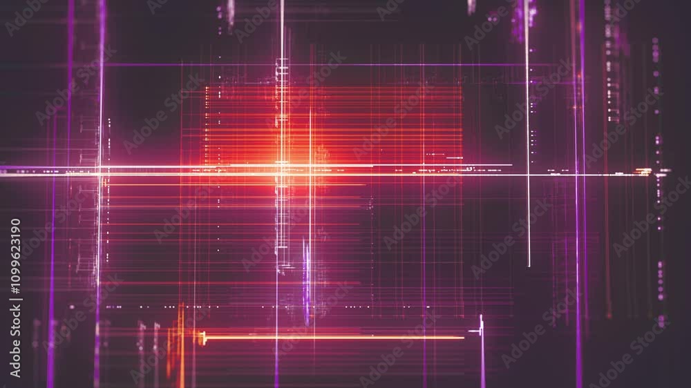Poster advanced 3d technology digital neon grid/ animation of an abstract colored technology background wit