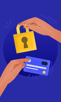 Secure online shopping illustration with card and padlock