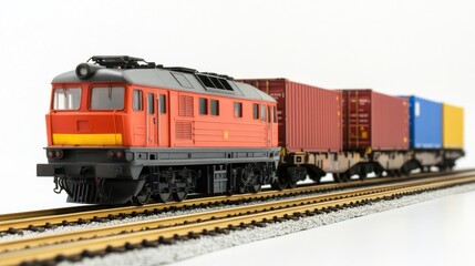 Fototapeta premium Cargo Train with Containers on Isolated Background