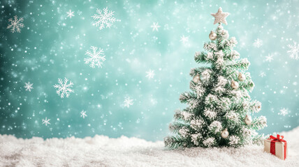 Obraz premium Bright Christmas tree on a snowy background