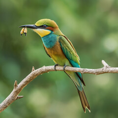 Obraz premium The bee-eater, with vivid green, yellow, and blue feathers,