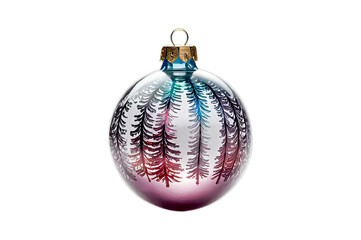 Glass Christmas ball with fir trees on a white background, clip art, isolate