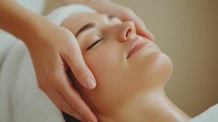 Naklejka premium Relaxing and rejuvenating facial massage and spa treatment promoting skin health radiant glow and a sense of tranquility and wellness