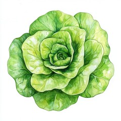 Obraz premium Fresh green lettuce illustration on white background.