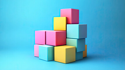Fototapeta premium Colorful building blocks stacked on blue background