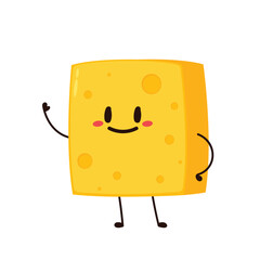 Cube cheese character. Funny food emoticon in flat style. Dairy emoji vector illustration.