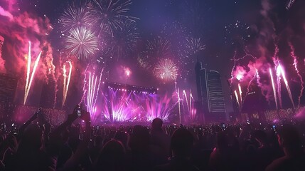 Obraz premium Grand Outdoor Concert with Fireworks and Spectacular Lights