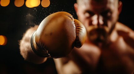 A close-up of a boxer delivering a powerful punch, showcasing the intensity of the sport, This image is perfect for fitness articles, motivational content, or promotional materials related to boxing,