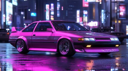 Fototapeta premium 3D 80s Retrowave Car Aesthetic