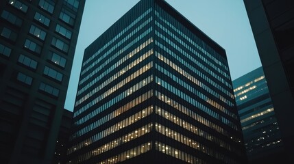 Naklejka premium Evening Cityscape with Lights in Business District