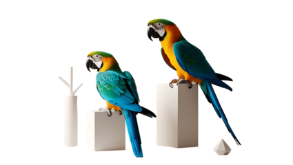 Minimalist Parrots on Geometric Pedestals transparent PNG