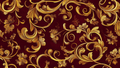 Grand Florals with Scrollwork and Cherubs on Emerald