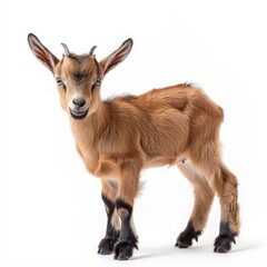 Obraz premium Young goat 4 months old in front of white background.