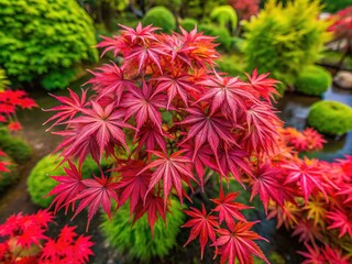 Drone shot of a vibrant red Japanese maple.