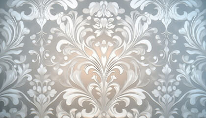 Fototapeta premium Silver and Platinum Damask with Floral Motifs