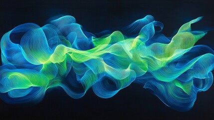 Obraz premium Abstract Blue and Green Swirling Lines on Black Background