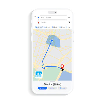Smartphone GPS Navigation App UI and UX Design Concept: City Maps, Location Tracking, Route Planning and Navigation. Vector.