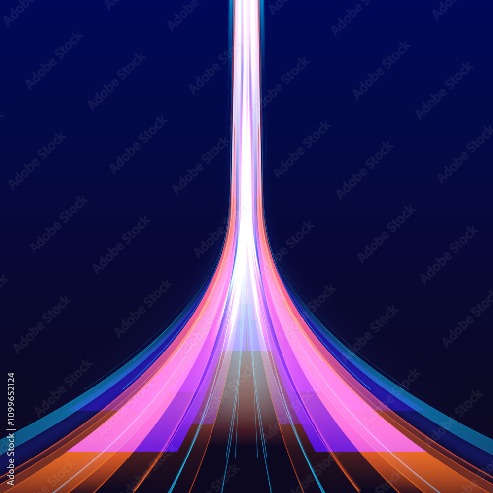 Leinwandbilder neon futuristic network technologies on a dark background with movement and speed effects, featuring