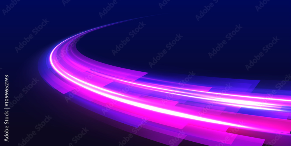 Poster modern abstract high-speed light motion effect on a black background, featuring neon stripes in the 