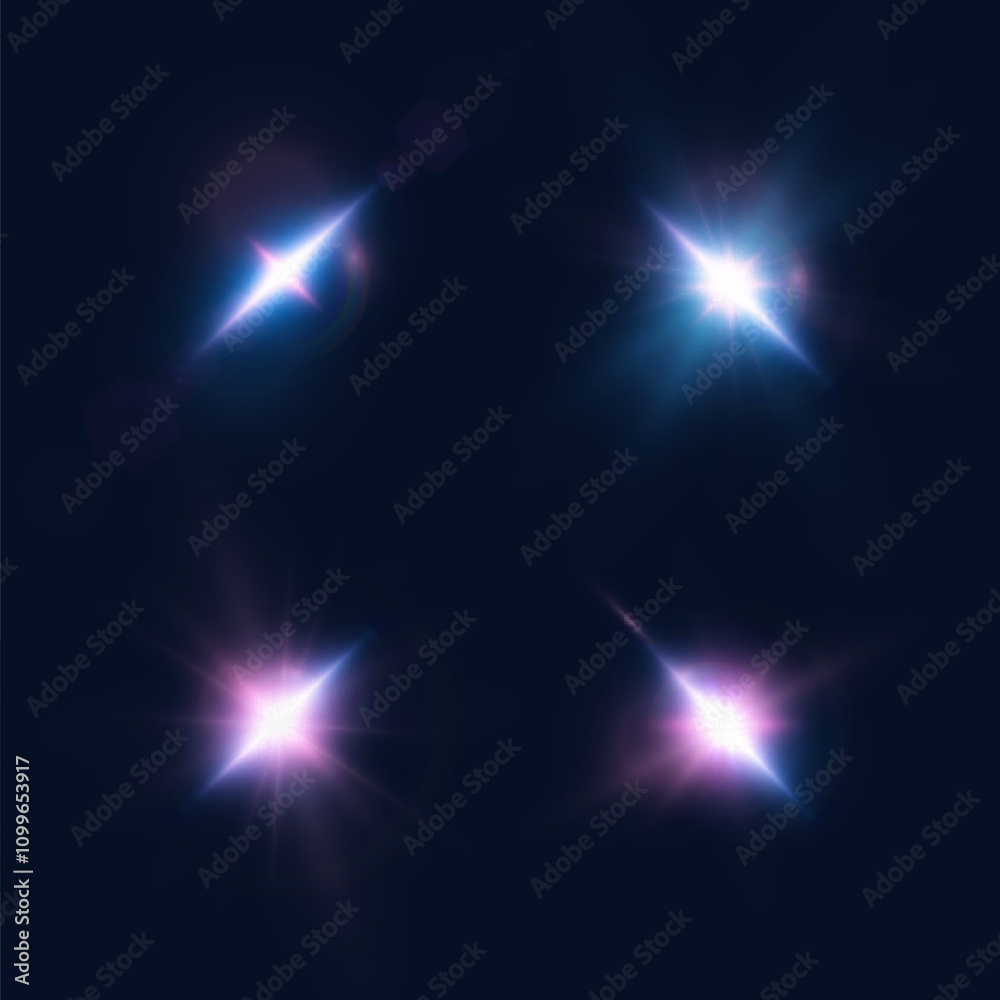 Aufkleber abstract set of colorful light effects, twinkling bright stars. for graphic web design and illustrat