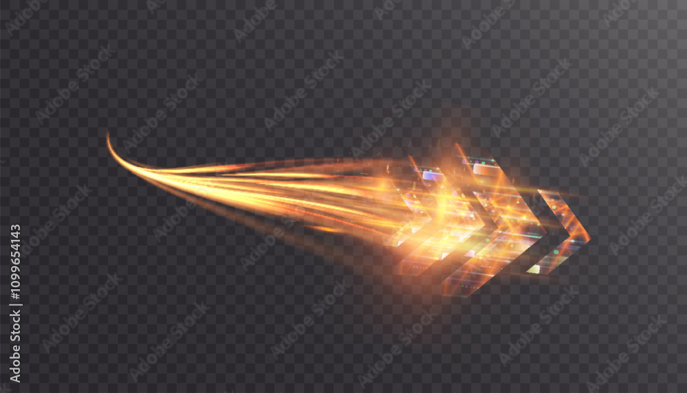 Aufkleber golden flow of light energy. light arrow of direction of movement. vector on transparent background 
