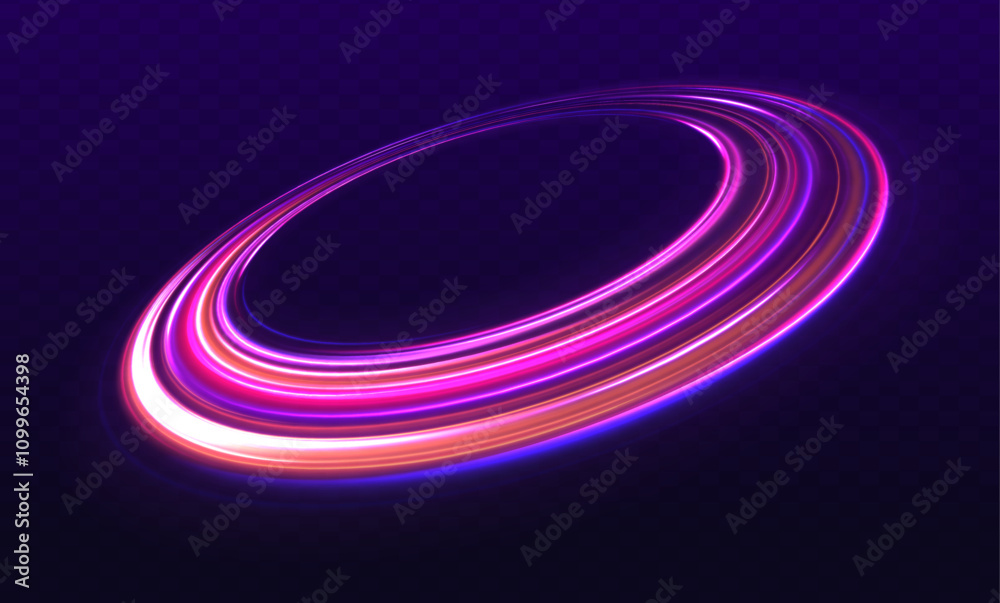 Poster Vector swirl trail effect. Neon ellipse in the form of speed. Glowing spiral. Abstract vector fire circles, sparkling swirls and energy light spiral frames.	