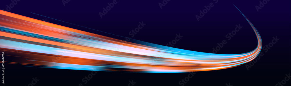 Fototapete futuristic light motion effects on a black background, showcasing fast-moving neon stripes and creat