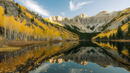 Fototapeta premium Winter morning sunrise bells with golden sunlight lake in the morning landscape of the Rocky Mountains at sunrise