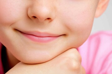 Fototapeta premium Close-Up of a Smiling Child's Face with Soft Skin and Charming Expression