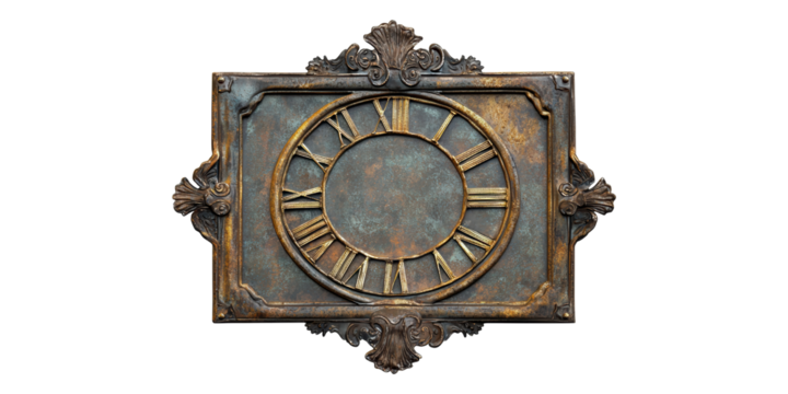 Antique Wall Clock Frame Isolated On Transparent Background