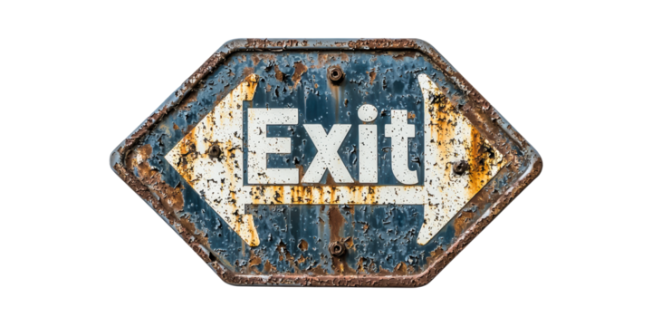 Vintage Exit Sign With Rusty Edges Isolated On Transparent Background