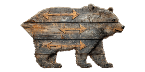 Bear Shaped Wooden Decoration With Arrow Pattern Isolated On Transparent Background
