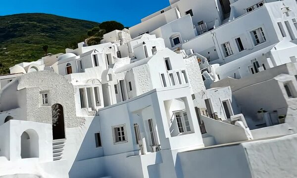 Serene Architecture of Whitewashed Buildings Under Clear Blue Sky in Aegean Island, Showcasing Traditional Cycladic Style and Charming Details
