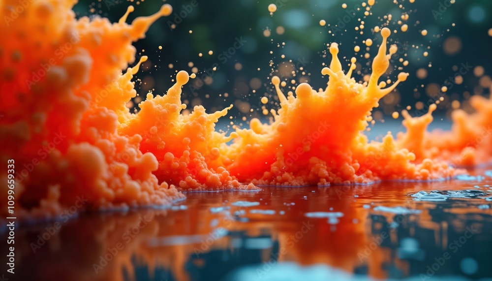 Aufkleber orange ink splashes underwater creating dynamic shapes. intense color bursts from liquid. abstract a