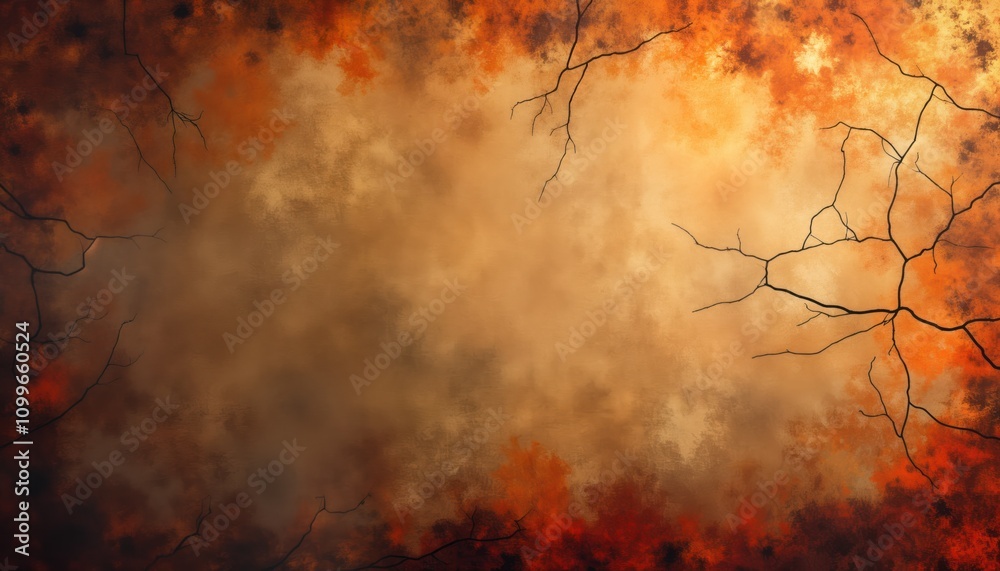 Leinwandbilder abstract rusty orange, brown background with textured grunge effect. bare branches create dramatic s