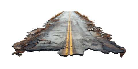 Broken Highway Section With Grass Isolated On Transparent Background