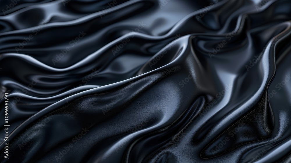 Poster dark draped fabric shows smooth texture and waves