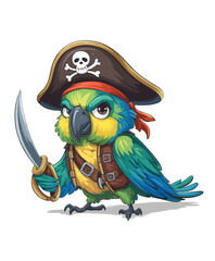 Naklejka premium A vibrant green parrot adorned in a pirate attire