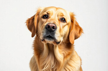 Fototapeta premium Portrait of a golden retriever dog on a white background.