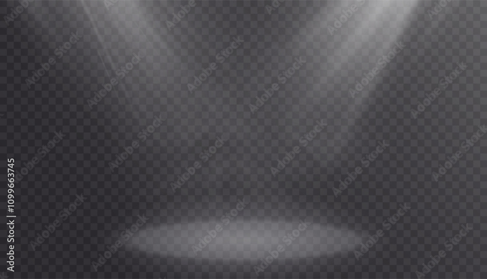 Leinwandbilder bright white lighting with spotlights, projector light effects with spot light isolated on transpare