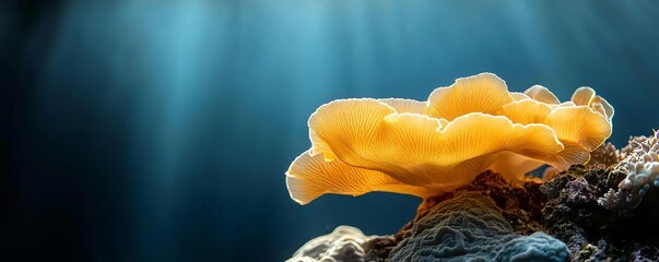 Majestic coral reefs with vibrant marine life, detailed macro photography showcasing scientific discoveries, ethereal glow in the deep blue