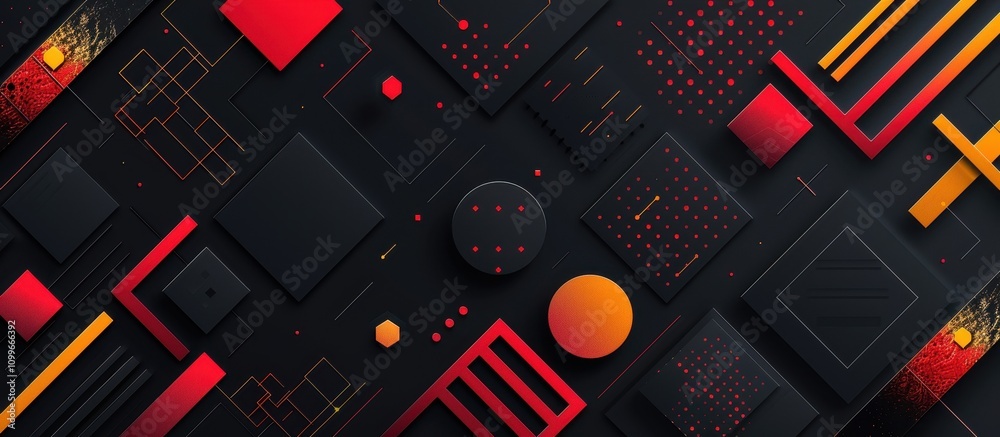 Poster abstract geometric design with red orange and black shapes