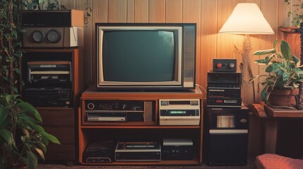 Fototapeta premium Vintage Home Entertainment System of the 80s - Retro Tech Nostalgia